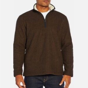 Orvis Brown Cream Sherpa Fleece Lined Quarter Zip Pullover Sweater Fall Winter